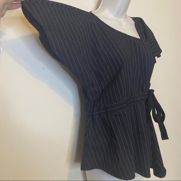 Marissa Webb Lorie Pinstripe Wool Wrap Blouse Size XS - Picture 4 of 16